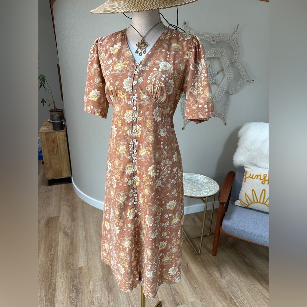 Bombay paisley empire waist short sleeve cottage core paisley dress